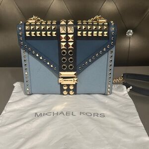 Michael Kors Studded Blue and Gold Crossbody Bag